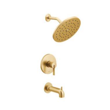 Click here to see Moen UT3363BG Moen Cia M-Core 3-Series Tub/Shower Faucet with 2.5 GPM Rainshower, 1-Function, Single Lever Handle, M-PACT, Immersion, Brushed Gold - UT3363BG