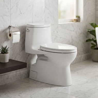 Click here to see Toto MS614124CEFG#01 TOTO Carlyle II One-Piece Elongated Toilet, Single Flush, Universal Height, 1.28 GPF, 12