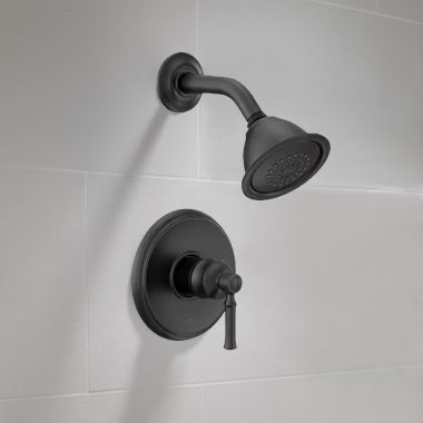 Click here to see Moen UT2182EPBL Moen Dartmoor M-Core 2-Series Single-Handle Shower Faucet, One-Function, 1.75 GPM, Lever Handle, Eco-Performance, M-PACT, Matte Black - UT2182EPBL