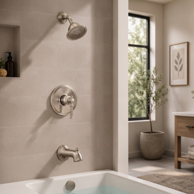 Click here to see Moen UT2183EPBN Moen Dartmoor M-Core 2 Standard Single-Handle Tub/Shower Trim, One-Function, 1.75 GPM, Brushed Nickel - UT2183EPBN