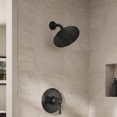 Click here to see Moen UT2282EPBL Moen Dartmoor M-Core 2 Single-Handle Shower Trim with Rainshower, Lever Handle, 1.75 GPM, Matte Black - UT2282EPBL