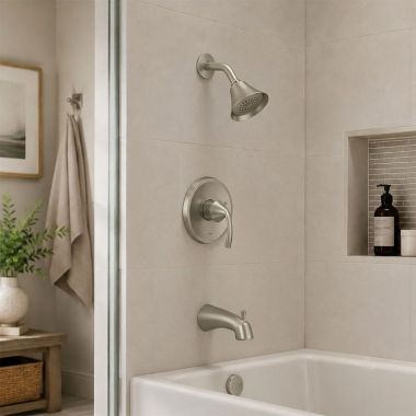 Click here to see Moen UT2743EPBN Moen Glyde M-Core 2-Series Tub/Shower Faucet, 1.75 GPM, 1-Function, M-PACT, Eco-Performance,  Brushed Nickel - UT2743EPBN