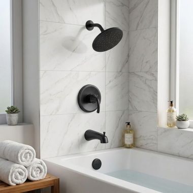 Click here to see Moen UT2843EPBL Moen Glyde M-Core 2-Series Tub/Shower Faucet with 1.75 GPM Rainshower, 1-Function, M-PACT, Eco-Performance, Matte Black - UT2843EPBL