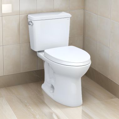 Click here to see Toto MS776124CEFG#01 TOTO Drake Two-Piece Toilet with SoftClose Seat, Universal Height, 1.28 GPF, Cotton - MS776124CEFG#01