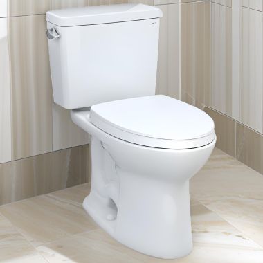 Click here to see Toto MS776124CEG#01 TOTO Drake Two-Piece Toilet with SoftClose Seat, Universal Height, 1.28 GPF, Cotton - MS776124CEG#01
