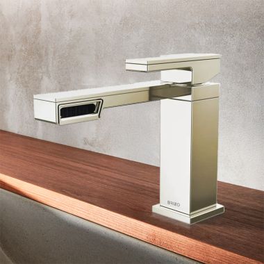 Click here to see Brizo 65022LF-PN Brizo Frank Lloyd Wright Single-Handle Deck-Mount Lavatory Faucet, Single-Hole, Ceramic Disk Cartridge, 1.2 GPM, Brilliance Polished Nickel - 65022LF-PN