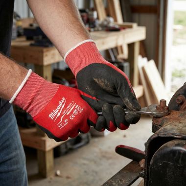 Click here to see Milwaukee 48-22-8903A Milwaukee Cut Level 1 Nitrile-Dipped Gloves, XL, Red/Black, 6-Pack -  48-22-8903Q