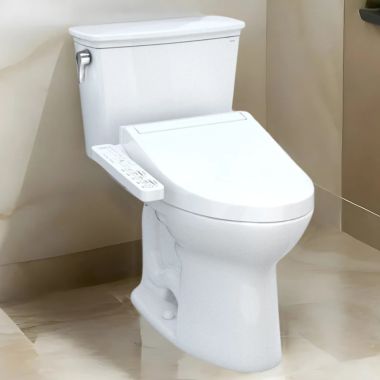 Click here to see Toto MW7863074CEG#01 TOTO Drake Two-Piece Elongated Toilet w/ WASHLET+ C2 Bidet Seat, Regular Height, WaterSense, 1.28 GPF, Cotton White - MW7863074CEG#01
