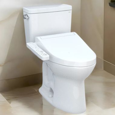Click here to see Toto MW7763074CEFG#01 TOTO Drake WASHLET+ Two-Piece Elongated Toilet with C2 Bidet Seat, 1.28 GPF, Cotton White - MW7763074CEFG#01