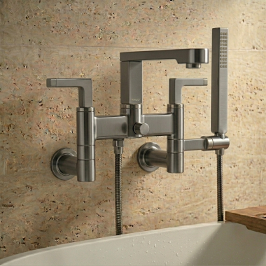 Click here to see Brizo T71764-SL Brizo Wall Mount Tub Filler Unions with Dual Column Design, Brilliance Luxe Steel - T71764-SL