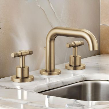 Click here to see Brizo 65334LF-GLLHP-ECO Brizo Litze Widespread Low Arc Lavatory Faucet with Metal Pop-Up, 1.2 GPM, WaterSense, Brilliance Luxe Gold - 65334LF-GLLHP-ECO