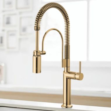 Click here to see Brizo 63375LF-PGLHP Brizo Odin Semi-Professional Kitchen Faucet, Less Handle, MagneDock, DIAMOND Seal, 1.8 GPM, Brilliance Polished Gold - 63375LF-PGLHP