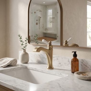 Click here to see Delta 556-GSMPU-DST Delta Dorval Single-Handle Bathroom Faucet, 1.2 GPM, Champagne Bronze/Porcelain - 556-GSMPU-DST