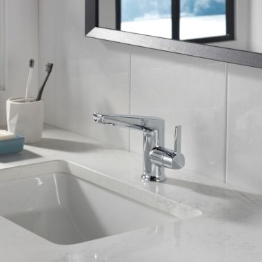 Click here to see Delta 572-PR-MPU-DST Delta Galeon Single-Handle Bathroom Faucet, Metal Pop-Up, 1.2 GPM, Lumicoat Chrome - 572-PR-MPU-DST