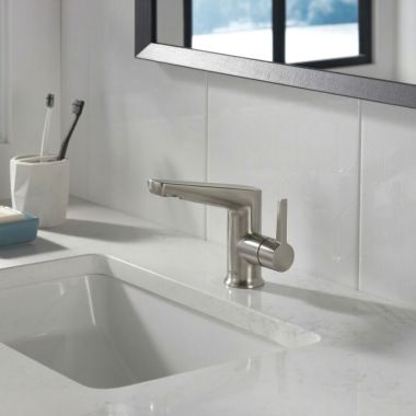 Click here to see  572-SS-PR-MPU-DST Delta Galeon Single-Handle Bathroom Faucet, Metal Pop-Up, 1.2 GPM, Lumicoat Stainless - 572-SS-PR-MPU-DST