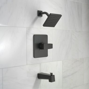 Click here to see  T14467-BL-PP Delta Ara Monitor 14 Series Tub/Shower Faucet with H2Okinetic Showerhead, 1.75 GPM, Single-Handle, Lever Handle, Project Pack, Matte Black - T14467-BL-PP