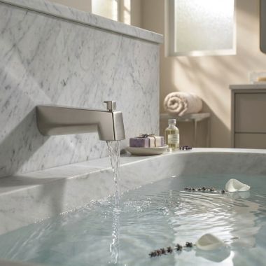 Click here to see  RP101849SS Delta Modern Tub Spout w/ Pull Up Diverter, Stainless - RP101849SS