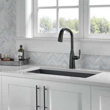 Click here to see Delta 9176T-BL-DST Delta Stryke One-Handle Pull-Down Matte Black Kitchen Faucet, 1.8 GPM, Lever Handle, Diamond Seal, Touch2O, ADA - 9176T-BL-DST