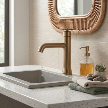 Click here to see Delta 558-CZMPU-DST Delta Trinsic Single-Handle Bathroom Faucet w/ Metal Pop-Up, 1.2 GPM, Champagne Bronze - 558-CZMPU-DST