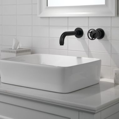 Click here to see Delta T3558LF-BLWL Delta Trinsic Single Handle Wall Mount Bathroom Faucet, Matte Black - T3558LF-BLWL