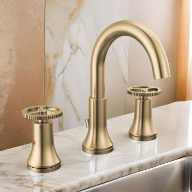 Click here to see Delta 3558-CZMPU-DST Delta Trinsic High-Arc Champagne Bronze Lavatory Faucet for 4