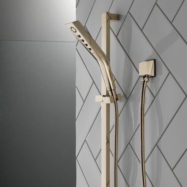 Click here to see Delta 51799-PN-PR Delta 3-Setting Hand Shower with Slide Bar, H2Okinetic, Touch-Clean, WaterSense, 1.75 GPM, Lumicoat Polished Nickel - 51799-PN-PR