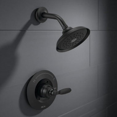 Click here to see Delta T14232-BL Delta Woodhurst Monitor 14 Series Single-Setting Rain Shower Faucet, Touch-Clean, 1.75 GPM, Lever Handle, Matte Black - T14232-BL