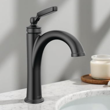 Click here to see Delta 532-BLMPU-DST Delta Woodhurst Single-Handle Bathroom Faucet, Deck Mount, 1.2 GPM, DIAMOND Seal, Matte Black - 532-BLMPU-DST