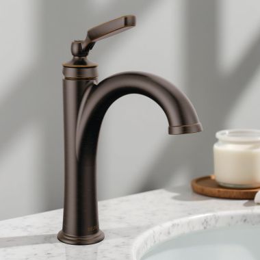 Click here to see Delta 532-RBMPU-DST Delta Woodhurst Single-Handle Bathroom Faucet with Metal Pop-Up, Deck Mount, 1.2 GPM, DIAMOND Seal, Venetian Bronze - 532-RBMPU-DST