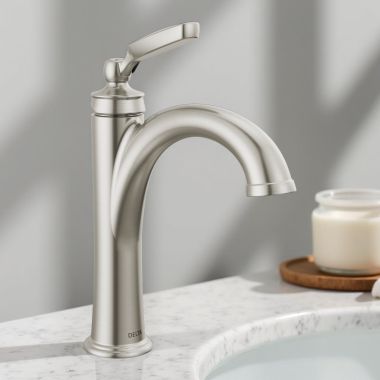 Click here to see Delta 532-SSMPU-DST Delta Woodhurst Single-Handle Bathroom Faucet with Metal Pop-Up, Deck Mount, 1.2 GPM, DIAMOND Seal, Stainless - 532-SSMPU-DST