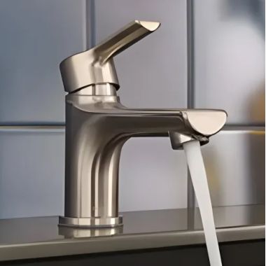 Click here to see Peerless P1512LF-BN-M-0.5 Peerless Flute Single-Hole Bathroom Faucet with Metal Pop-Up Drain, Single-Handle, 0.5 GPM, Lever Handle, ADA, WaterSense, Brushed Nickel - P1512LF-BN-M-0.5