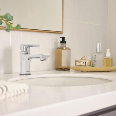 Click here to see Peerless P1512LF-M-0.5 Peerless Flute Single-Hole Bathroom Faucet with Metal Pop-Up Drain, Single-Handle, 0.5 GPM, Lever Handle, ADA, WaterSense, Chrome - P1512LF-M-0.5