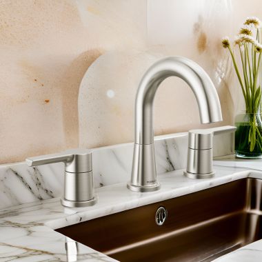 Click here to see Peerless P3512LF-BN Peerless Flute Widespread Bathroom Faucet with 50/50 Pop-Up Drain, Two-Handle, 1.0 GPM, Lever Handle, ADA, WaterSense, Brushed Nickel - P3512LF-BN