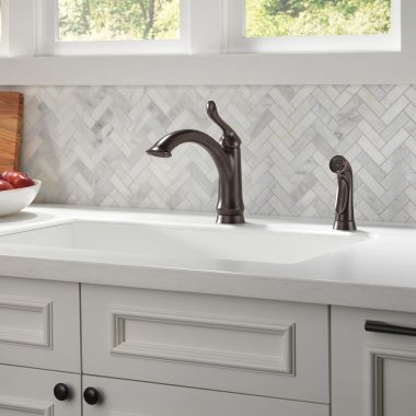 Click here to see Delta 4453-RB-DST Delta Linden Single-Handle Deck-Mount Venetian Bronze Kitchen Faucet with Side Spray, 1.80 GPM, Lever Handle, Diamond Seal Technology, Ceramic Cartridge - 4453-RB-DST