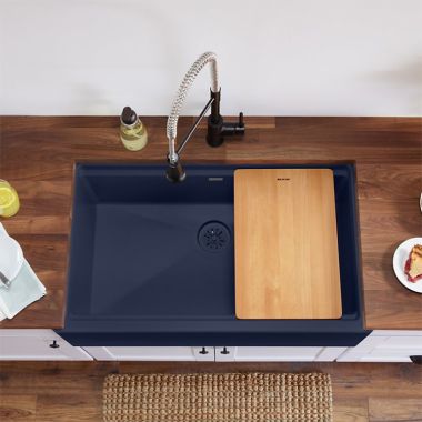 Click here to see Elkay ELXUFP362010JB0 Elkay Quartz Luxe Jubilee 36in x 22in x 9in Single Bowl Apron Farmhouse Workstation Kitchen Sink Kit with Cutting Board, Drain  - ELXUFP362010JB0  