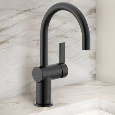 Click here to see Moen 5622BL Moen Cia Single-Handle High Arc Bar Faucet w/ 360-Degree Rotating Spout, 1.5 GPM, Matte Black - 5622BL
