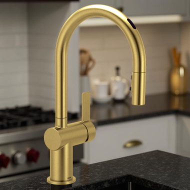 Click here to see Moen 7622EVBG Moen Cia Smart Single-Handle High Arc Pull-Down Kitchen Faucet w/ Voice Activation, 1.5 GPM, Brushed Gold - 7622EVBG