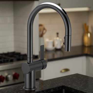 Click here to see Moen 7622EVBL Moen Cia Smart Single-Handle High Arc Pull-Down Kitchen Faucet w/ Voice Activation, 1.5 GPM, Matte Black - 7622EVBL 
