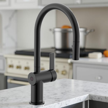 Click here to see Moen 7622EWBL Moen Cia Single-Handle High-Arc Pull-Down Kitchen Faucet w/ MotionSense Wave, 1.5 GPM, Matte Black - 7622EWBL