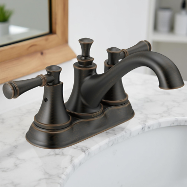 Click here to see Delta 25713LF-RB Delta Silverton Centerset Lavatory Faucet, Two Lever Handles, Rigid Spout, ADA-Compliant, 1.2 GPM, Venetian Bronze - 25713LF-RB