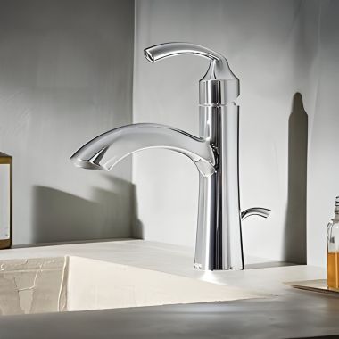 Click here to see Moen 6170 Moen Glyde Single-Handle High Arc Lavatory Faucet with Metal Pop-Up Drain, 1.2 GPM, Lever Handle, Chrome - 6170