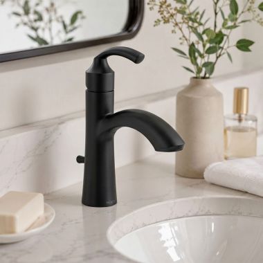 Click here to see  6170BL Moen Glyde Single-Handle Bathroom Faucet with Metal Pop-Up, Lever Handle, 1.2 GPM, Matte Black - 6170BL