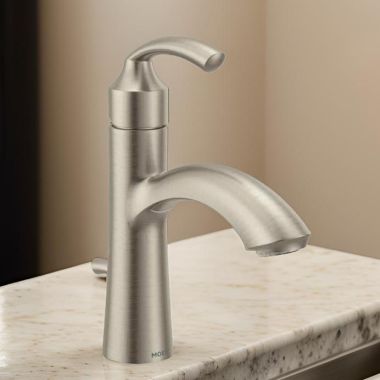 Click here to see Moen 6170BN Moen Glyde Single-Handle High Arc Lavatory Faucet with Metal Pop-Up Drain, 1.2 GPM, Lever Handle, Brushed Nickel - 6170BN