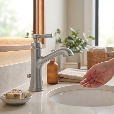 Click here to see  6803 Moen Dartmoor Single-Handle High Arc Bathroom Faucet with Metal Pop-Up, 1.2 GPM, Chrome - 6803