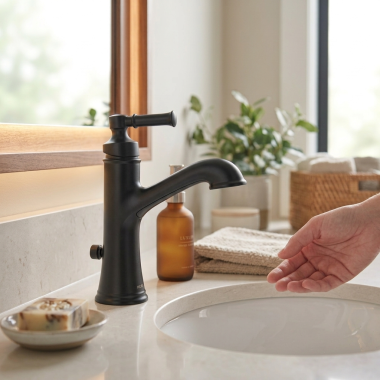 Click here to see  6803BL Moen Dartmoor Single-Handle High Arc Bathroom Faucet with Metal Pop-Up, 1.2 GPM, Matte Black - 6803BL