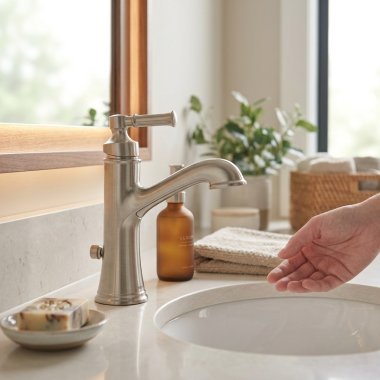 Click here to see  6803BN Moen Dartmoor Single-Handle High Arc Bathroom Faucet with Metal Pop-Up, 1.2 GPM, Brushed Nickel - 6803BN