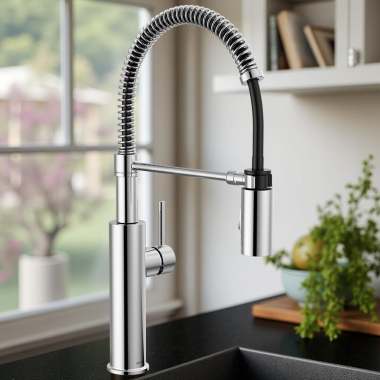 Click here to see Delta 18803-DST Delta Antoni Single-Handle Pull-Down Spring Kitchen Faucet, 1.8 GPM, Chrome - 18803-DST