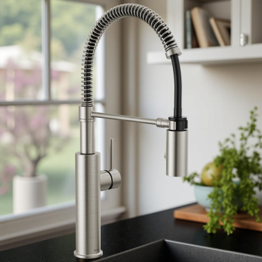 Click here to see Delta 18803-SP-DST Delta Antoni Single-Handle Pull-Down Spring Kitchen Faucet, 1.8 GPM, SpotShield Stainless - 18803-SP-DST