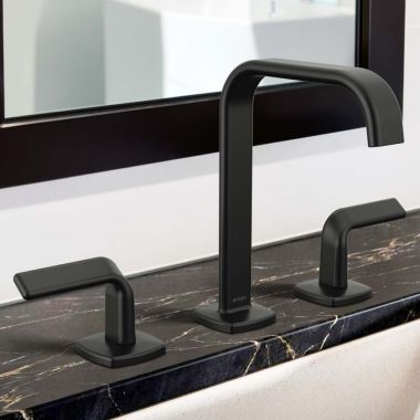 Click here to see  65368LF-BLLHP-ECO Brizo Allaria Two Handle Widespread Bathroom Faucet with Square Spout, 1.2 GPM, Three-Hole, Less Handles, Matte Black - 65368LF-BLLHP-ECO