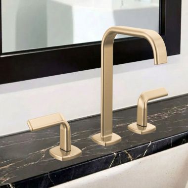 Click here to see  65368LF-GLLHP-ECO Brizo Allaria Two Handle Widespread Bathroom Faucet With Square Spout, Three-Hole, Less Handles, 1.2 GPM, Brilliance Luxe Gold - 65368LF-GLLHP-ECO